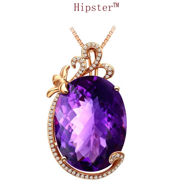 Hot Sale 18K Rose Gold Natural Purple Gemstone Pendant Necklace