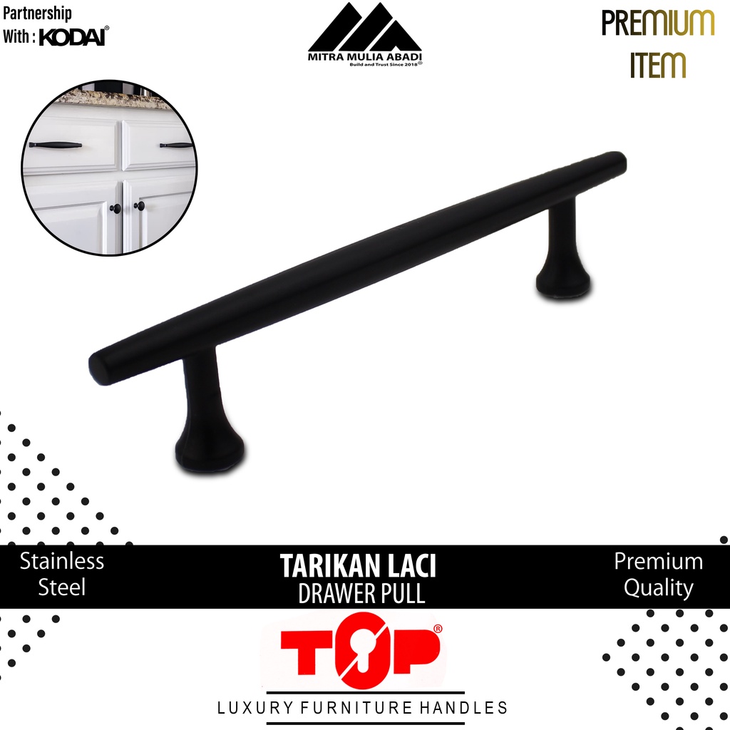 Tarikan Laci 5 Inch Black Matte | Drawer Pull | Merk TOP | T 187