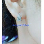 (COD)Anting jepit fashion wanita remaja dan dewasa  kotak perak asli 925/silver lapisan emas putih murni.