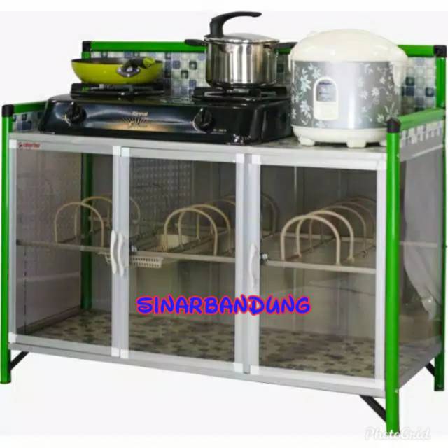 RAK KOMPOR 3 PINTU JUMBO KACA RIBEN FULL PLAT ATAS BAWAH KERAMIK [BANDUNG ONLY]