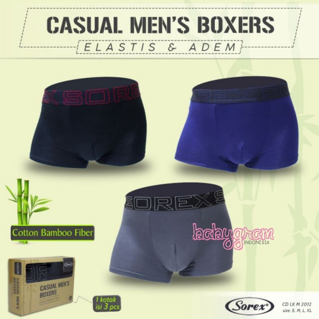 SOREX BOXER Cotton Bamboo Celana Dalam Pria Laki Super Soft CD short 2012 supersoft Men Brief Man S M L XL