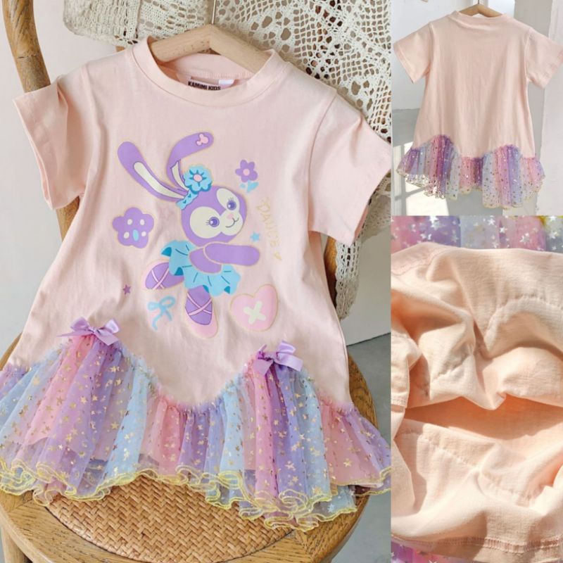 Dress impor anak Stella Lou tutu rainbow kaos casual import