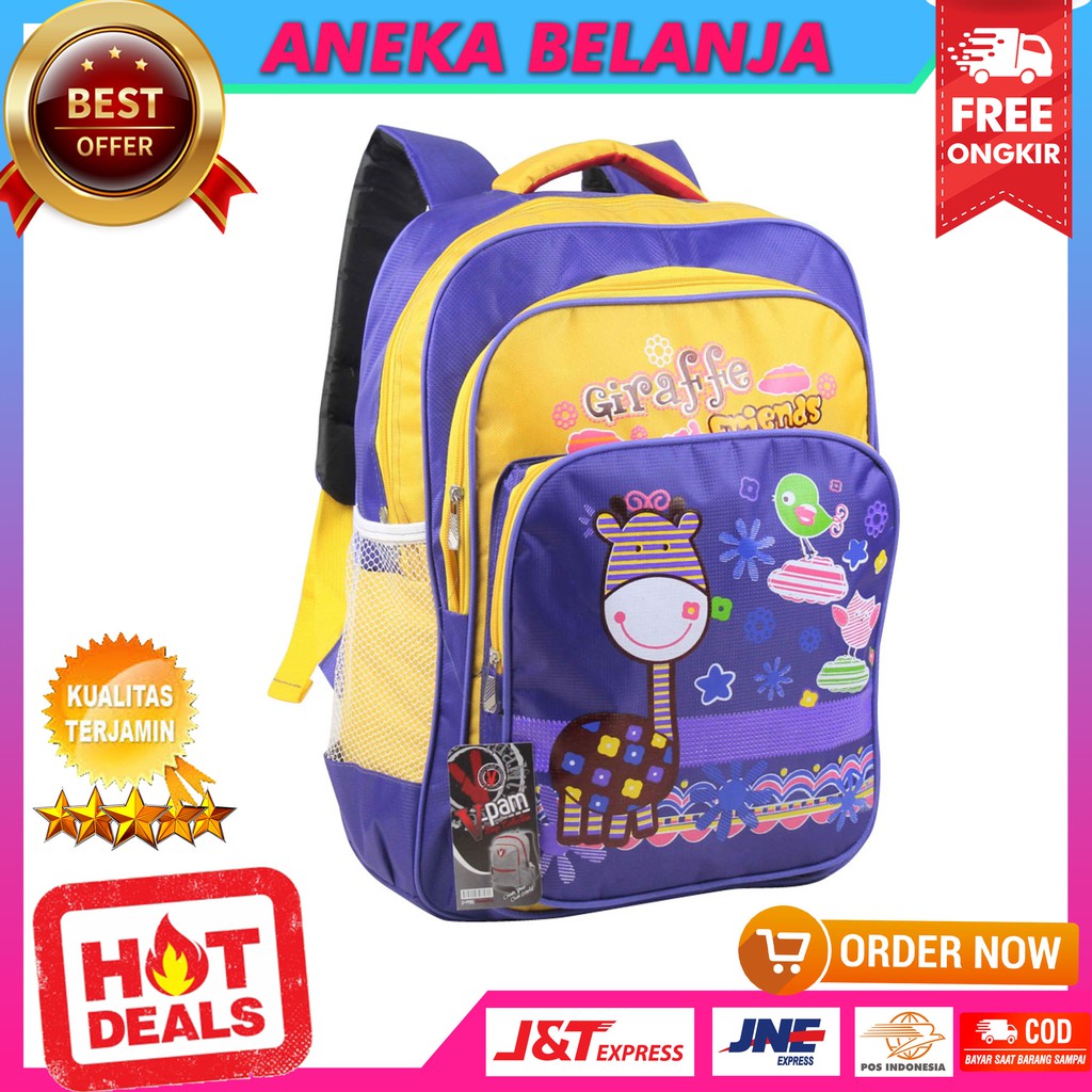 Ready Stock Tas Ransel Anak Perempuan Giraffe Gambar Kartun Lucu Keren Tas Sekolah PAUS TK SD Trendy