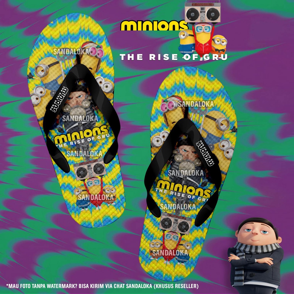 SANDAL JEPIT ANAK MINIONS THE RISE OF GRU | SANDAL CARTOON KARTUN MINION SENDAL JEPIT ANAK COWO