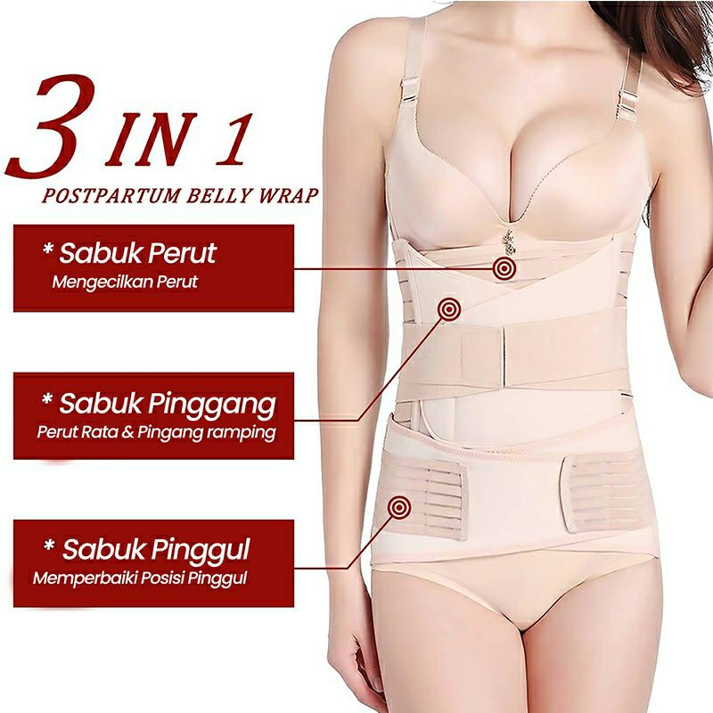 Korset Gurita Postpartum 3in1 Korset Stagen Perut Pasca Melahirkan - 1 SET DAPAT 3 PCS