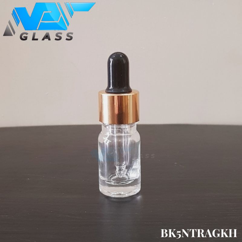 botol kaca pipet 5ml bening tebal - ring almunium gold