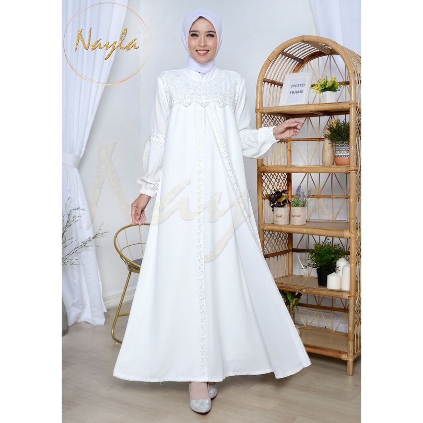 NAYLA Baju Gamis Putih Wanita Gamis Pesta Busana Muslim Brukat Lebaran Umroh Terbaru 3126