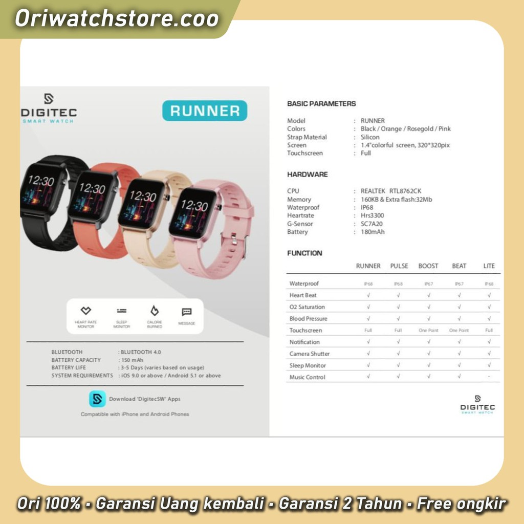 TERLARIS DIGITEC RUNNER JAM TANGAN DIGITEC RUNNER SIZE 36MM WATER RESIST MG STORE