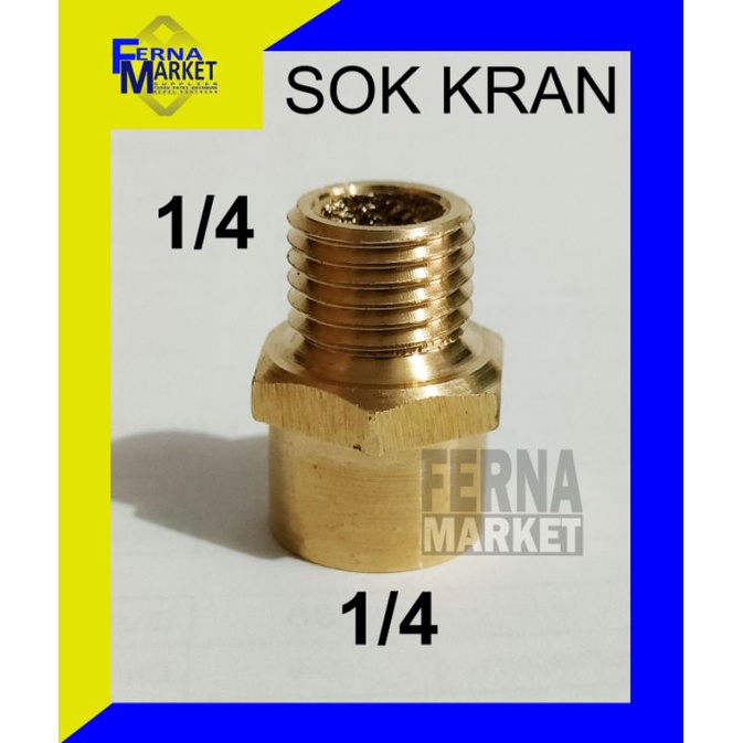 Sok Drat 1/4 x 1/4 Drat Luar Drat Dalam Kuningan Sok Kran Adapter Kran Kompresor