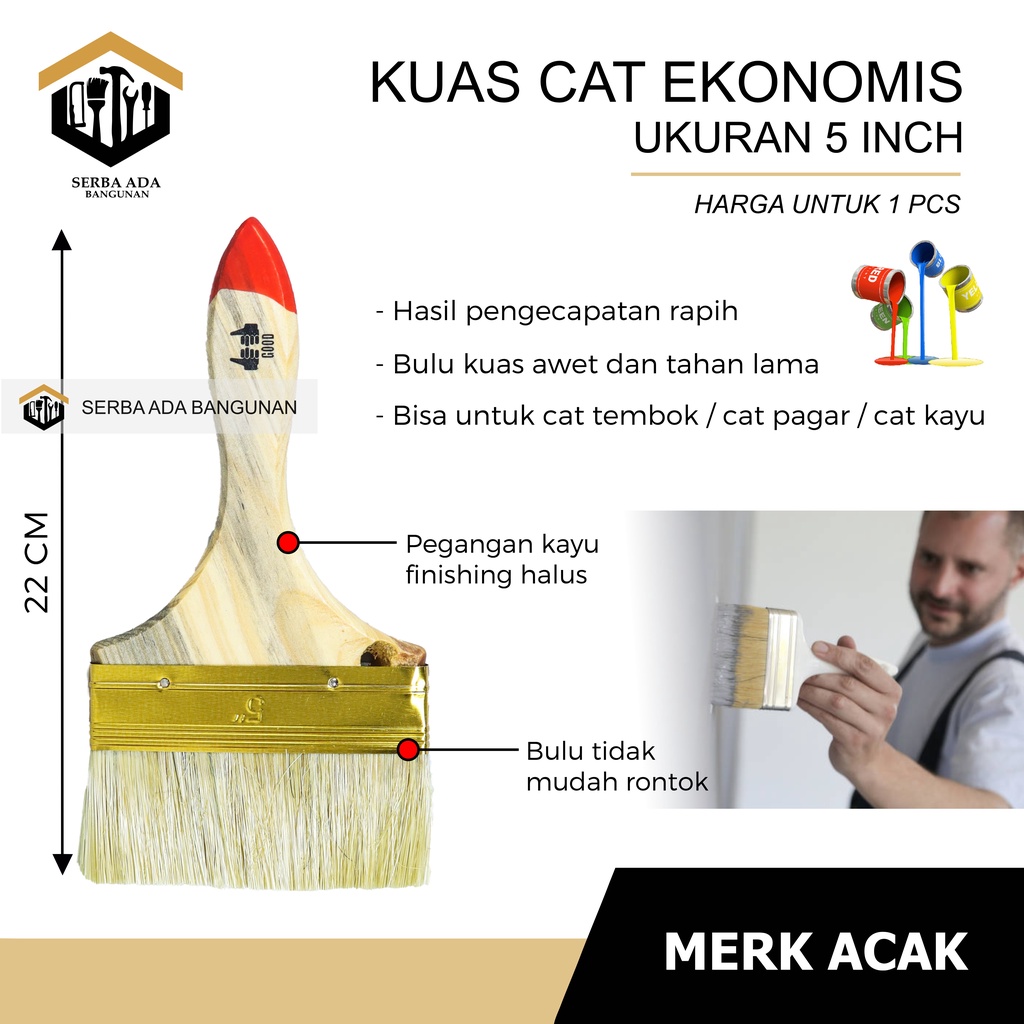 Kuas Koas Cat Tembok Dinding Serbaguna Ukuran 1/2 l 3/4 l 1 l 1.5 l 2 l 2.5 l 3 l 4 Inch | 5inch ori