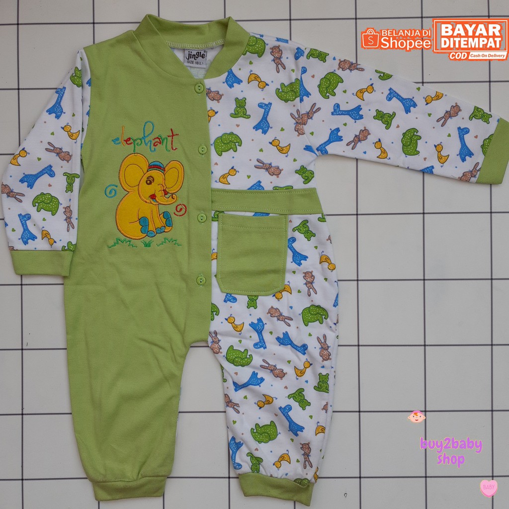 Jumper Panjang baju kodok bayi karakter motif bordir JINGLE Animal Series usia 3-9 Bulan 1 PCS