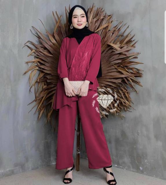 SET PELAGIO FASHION PAKAIAN WANITA SETELAN ATASAN DAN CELANA BAHAN MOSCREPE ADA VIDEO REAL PICT KR