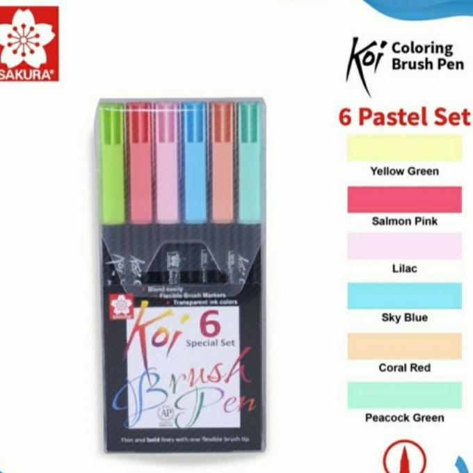 

(BISA COD) Brush Pen Sakura Set 6 Pastel Koi Coloring Brush Pen NEW Kode 160