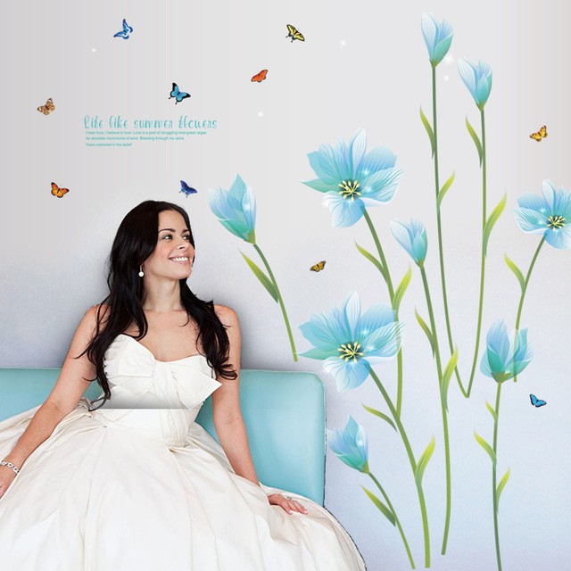 RELIZA WALL STICKER BUNGA BIRU BLUE FLOWERS STIKER DINDING SK9029