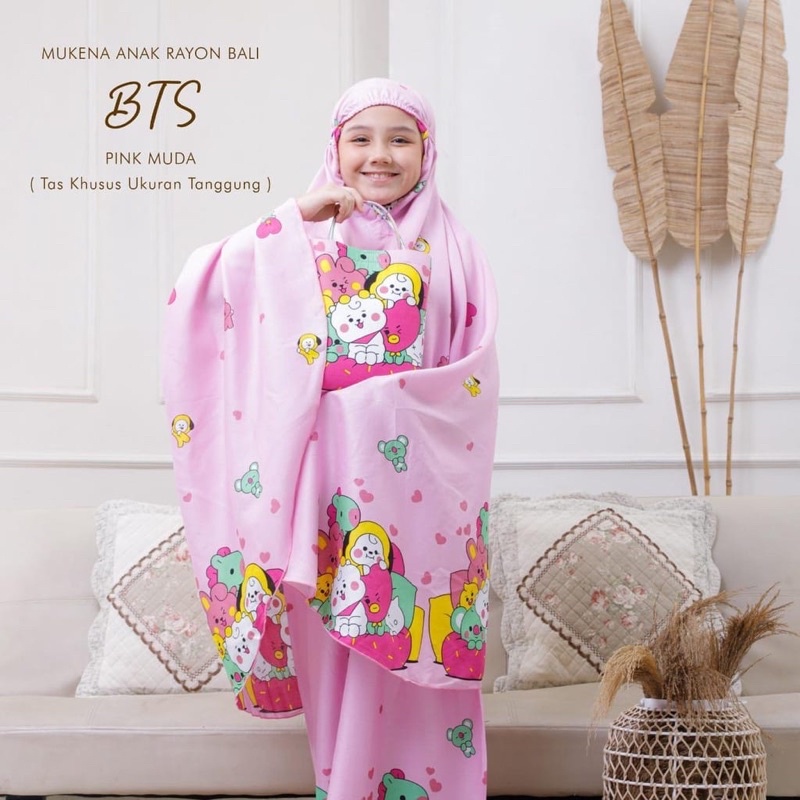 Mukena Anak Karakter Bts || Mukena Bali anak motif || Mukena rayon anak motif Bts (umur 3-11tahun)