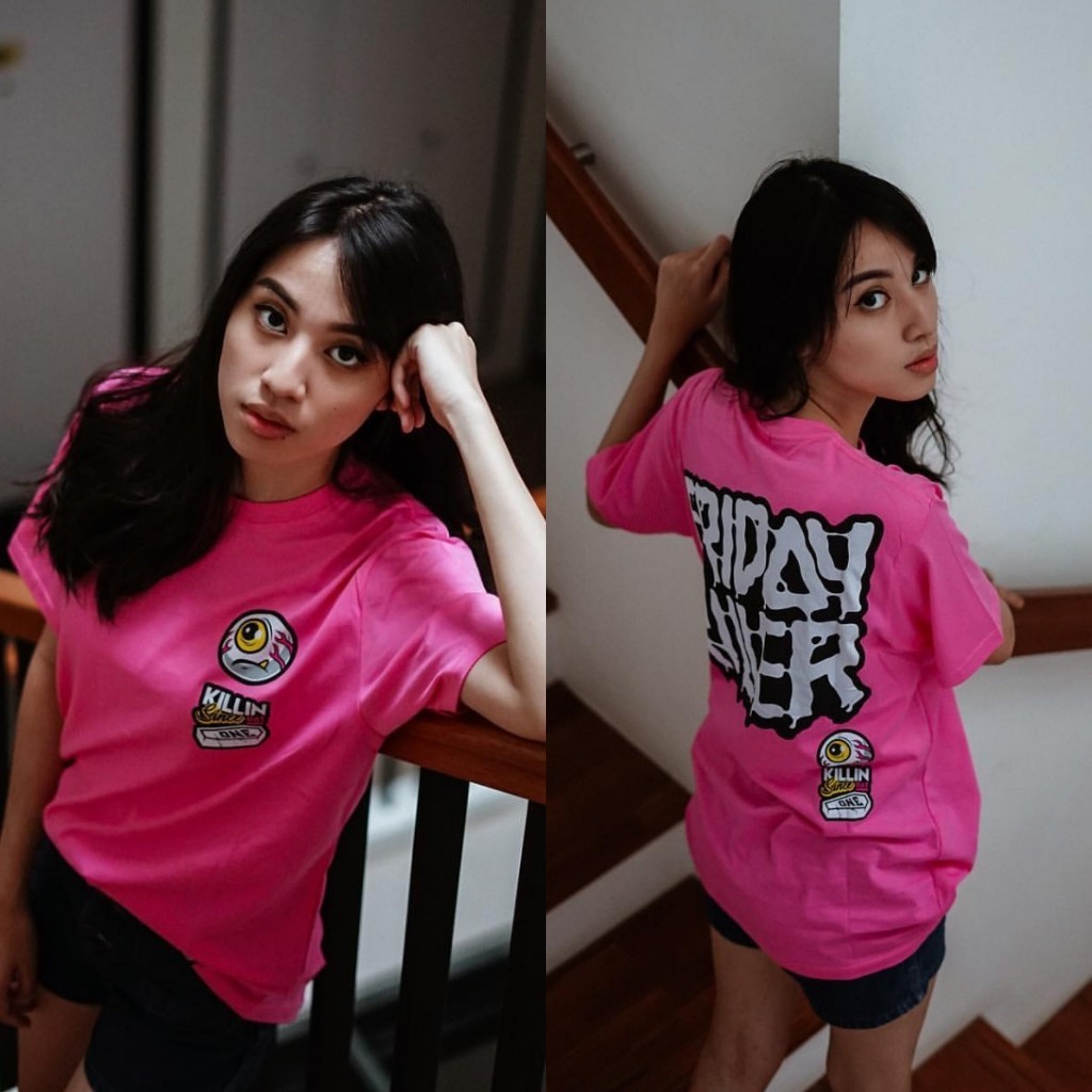 Jua   l Kaos Tshirt Distro Friday Killer Pink Mustard Putih Hitam Lengan