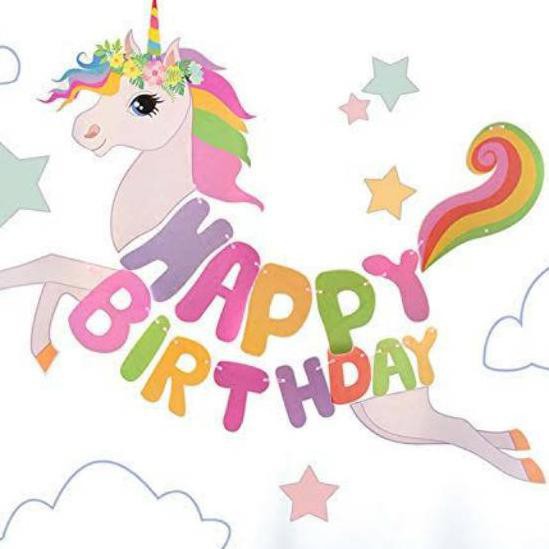BANNER TULISAN HAPPY BIRTHDAY UNICORN / BANNER HBD / BANNER ULANG TAHUN