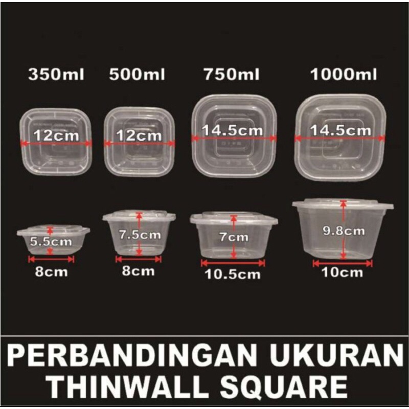 Thinwall 500ml Square Food Container Tempat Makan Kotak Plastik