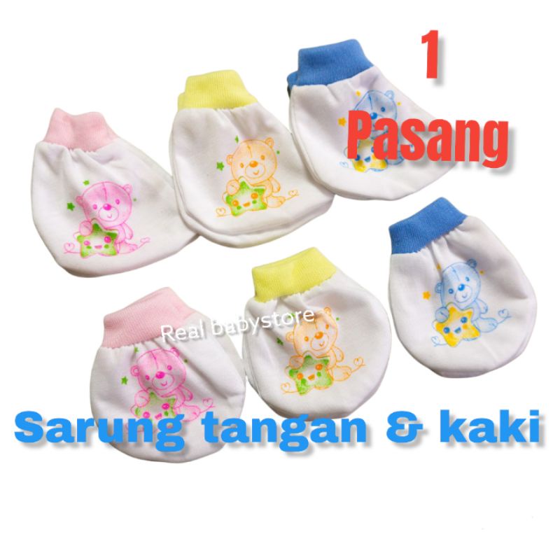 1 Set Sarung tangan &amp; kaki bayi PUTIH Sablon