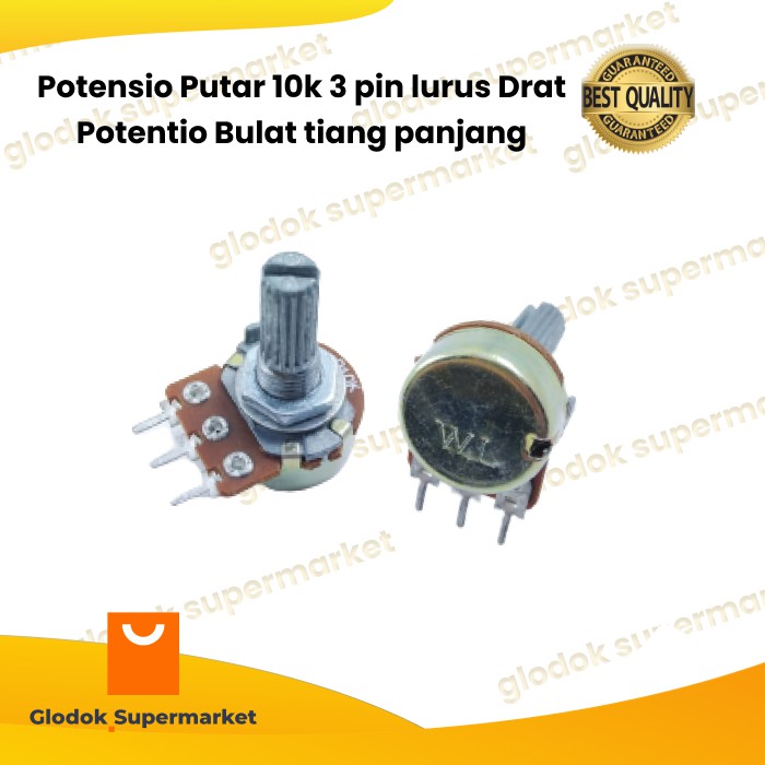 Potensio Putar 10k 3 pin lurus Drat Potentio Bulat tiang panjang