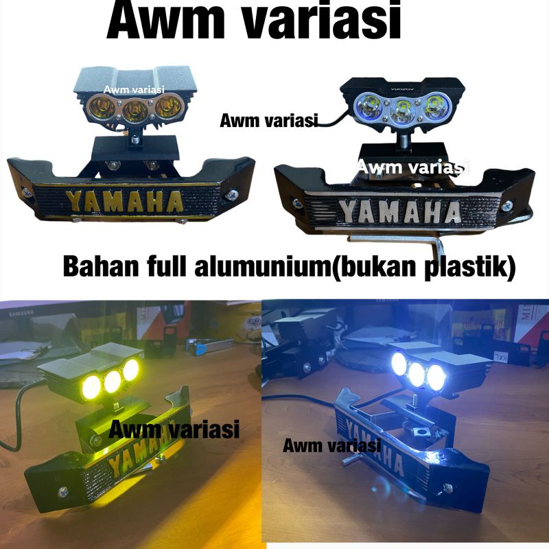 lampu OWL 3 mata RX KING LED + dudukan plat nomor breket besi set kumisan rx king gold/silver