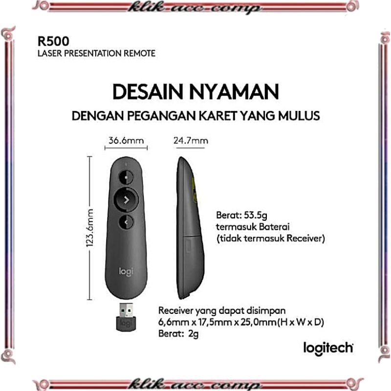 Logitech R500 Laser Presentation Remote - Logitech R 500 laser Pointer