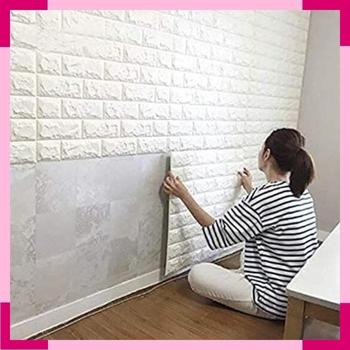 

BEN 3d brick wallpaper motif batu bata putih dekorasi tembok dinding