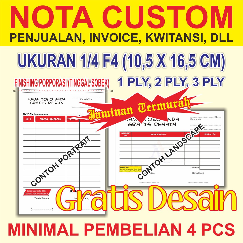 Nota 1 4 F4 Bahan Ncr 1 2 3 Ply Free Desain Suka Suka Shopee Indonesia