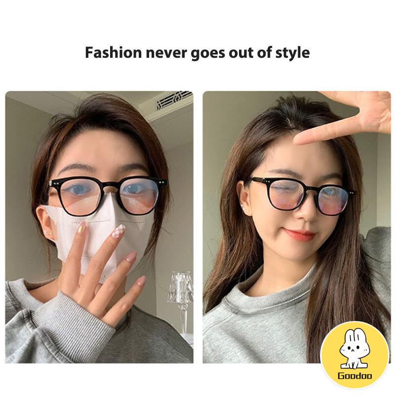 Kacamata Bingkai Hitam Gradient Pink Blush Glasses Wanita Trendi Wajah Bulat untuk Foto -Doo