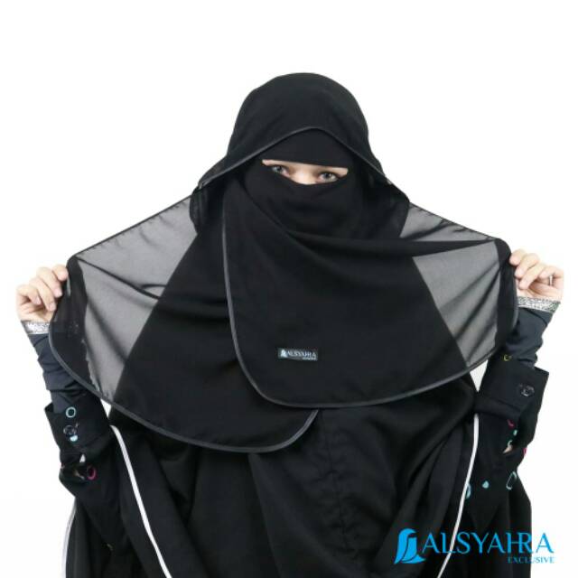 Niqab Butterfly Hijrah Sifon Silk Jetblack Alsyahra Exclusive