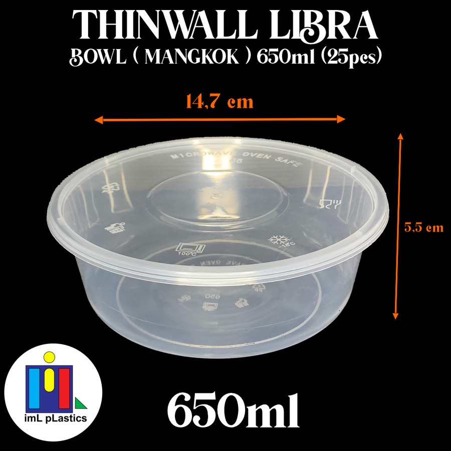 Kotak Makan Plastik THINWALL LIBRA BOWL MANGKOK 650ml-1 set 25pcs