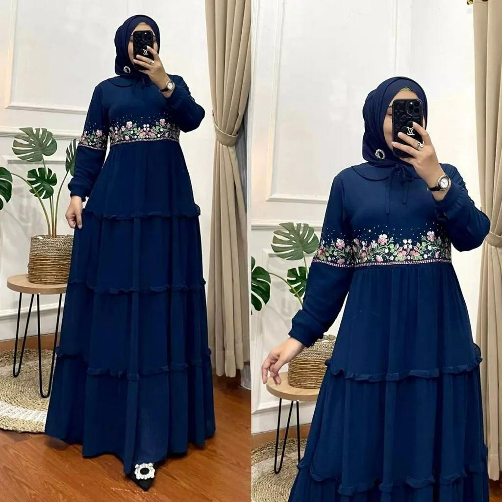 Gamis Dress Pesta terbaru pakaian muslim wanita / busana muslim wanita Moly dress bd 4 varian warna model bordir