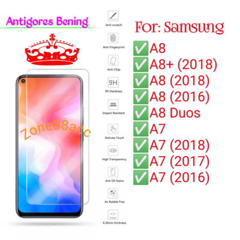 Samsung A8 A8plus A8Duos A7 Plus 2018 2016 Antigores Bening Tempered Glass Screen Guard protector TG