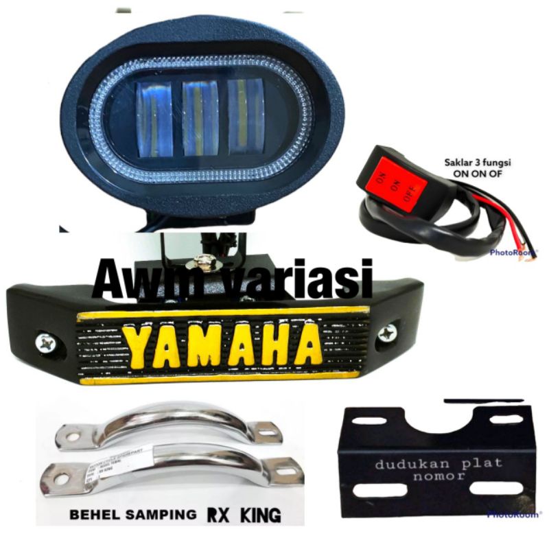 paket super ganteng yamaha rx king new dan tua kumis lampu owl 3 lensa ring biru/merah komplit sama breket nya