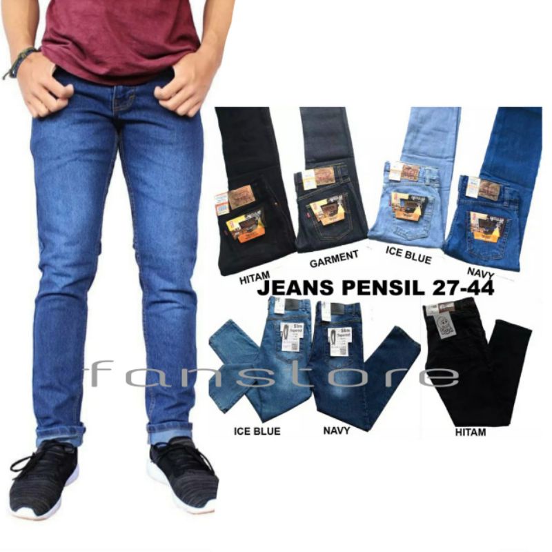0Celana Jeans Pensil Pria Jins Jean Panjang Laki Cowok Dewasa Slimfit Skinny Polos Distro Levis Lepi