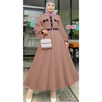 684# Dress Maxi fashion scuba / Gamis scuba garis / Dress muslim +FREE BELT V