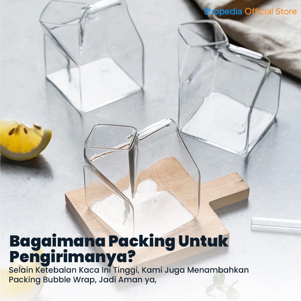 Gelas Kopi Estetik Kaca Desain Unik Kotak Susu Mug Coffe 300ML-4