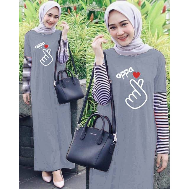 Dress Bahan Kaos Maxi Gamis Kaos Panjang Korea Sarangheyo