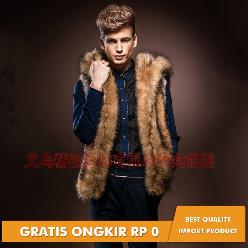 Jaket Kulit Pria Fur vest men's hot selling fur Hooded Vest new men's