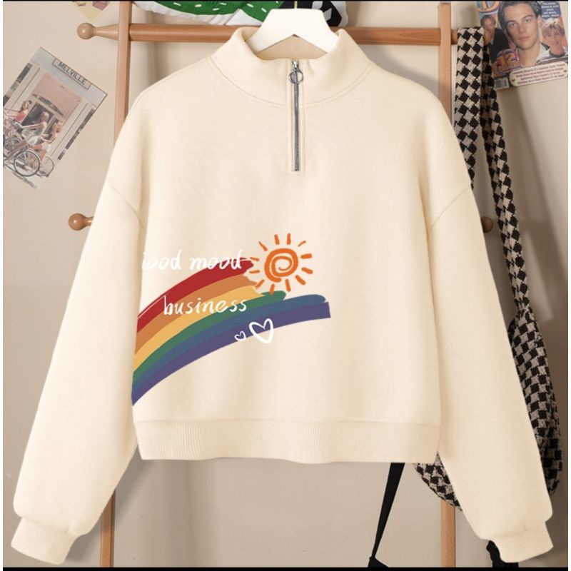 RAINBOW BUSINESS GOOD MOOD SWEATER CROPE - SF - BAJU WANITA CASUAL KERJA- BAJU WANITA VIRAL - BAJU W