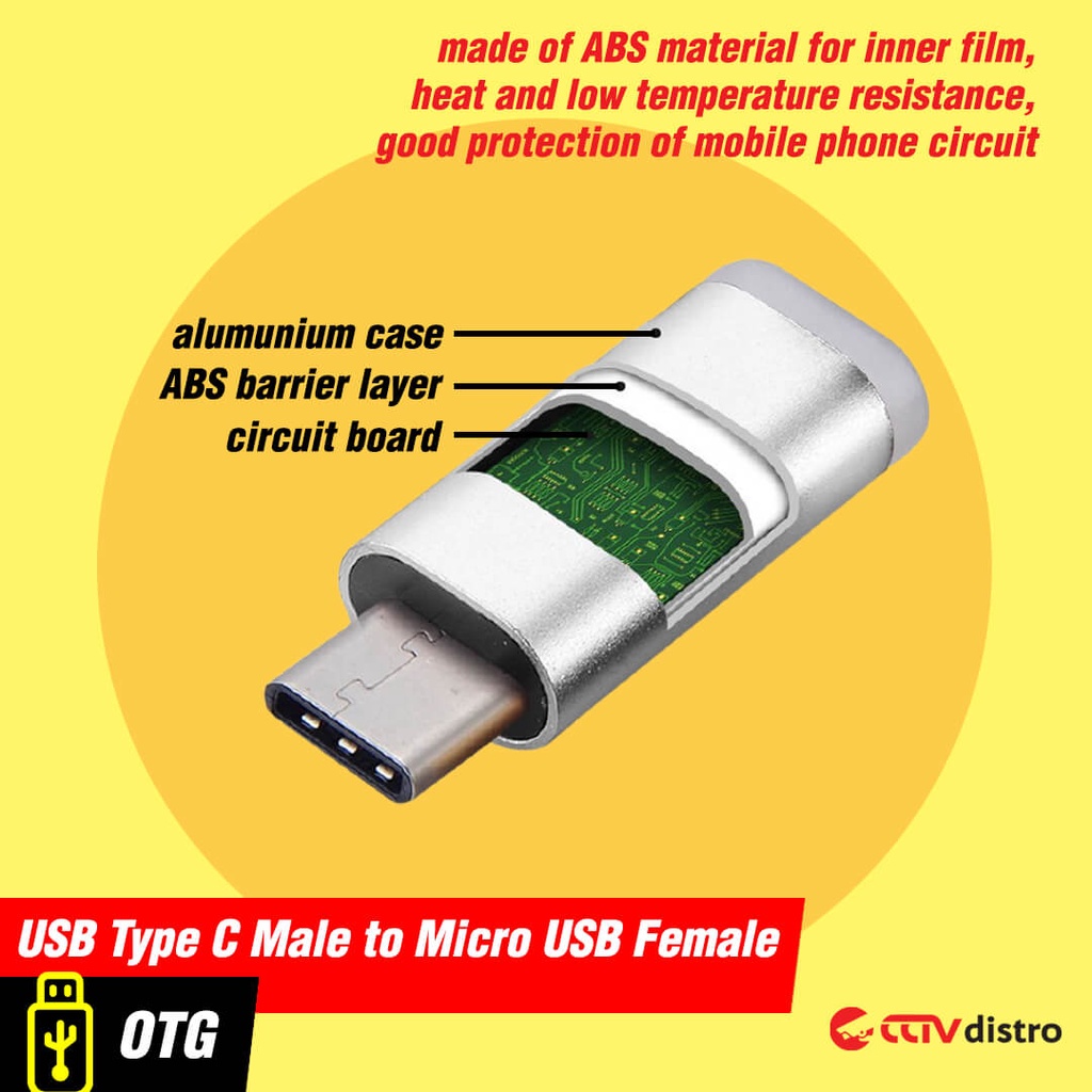 OTG Type C Male To Micro USB Female Converter Mini Adapter Connector Bahan Metal Garansi 1 Bulan