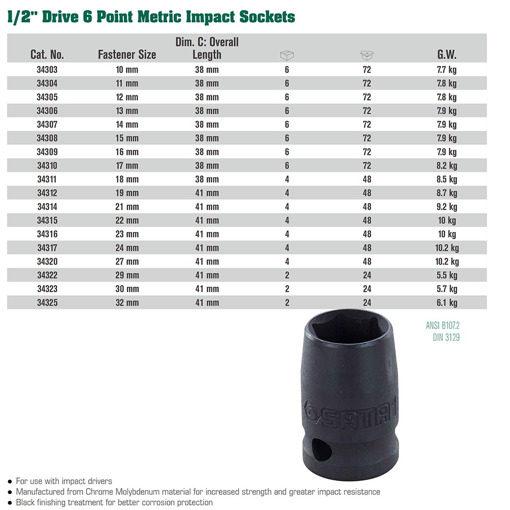 SOCKET 1.2 INCH 13 MM 34306 SATA TOOLS