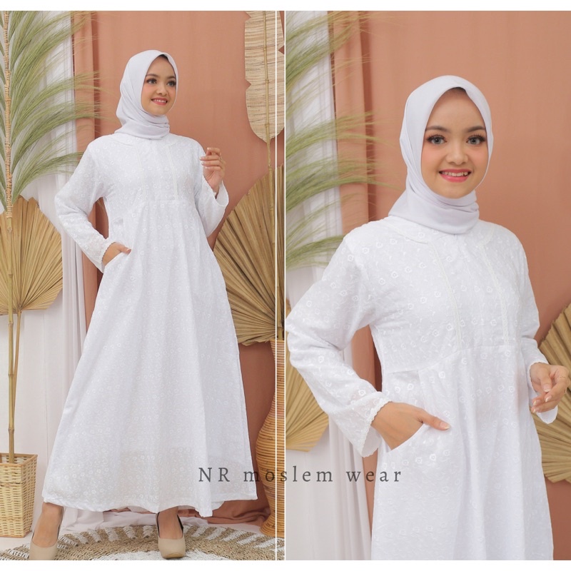 GAMIS PUTIH WANITA , GAMIS HAJI UMROH , PERLENGKAPAN HAJI UMROH ( kode GOP02 )