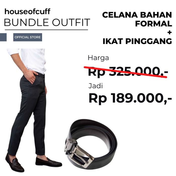 celana kerja pria slim fit formal bahan houseofcuff abu tua + belt