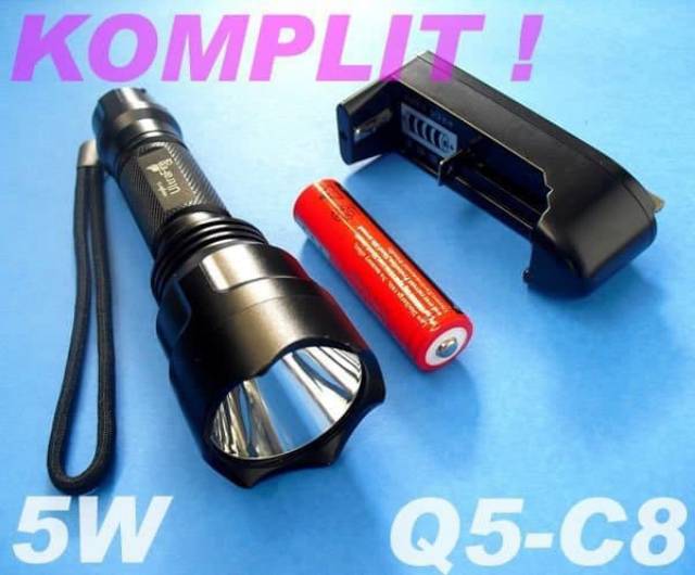 Senter LED Flashlight C8 3800 Lumens / Paket Senter Super Terang POLICE SWAT Waterproof Batrei Cesan