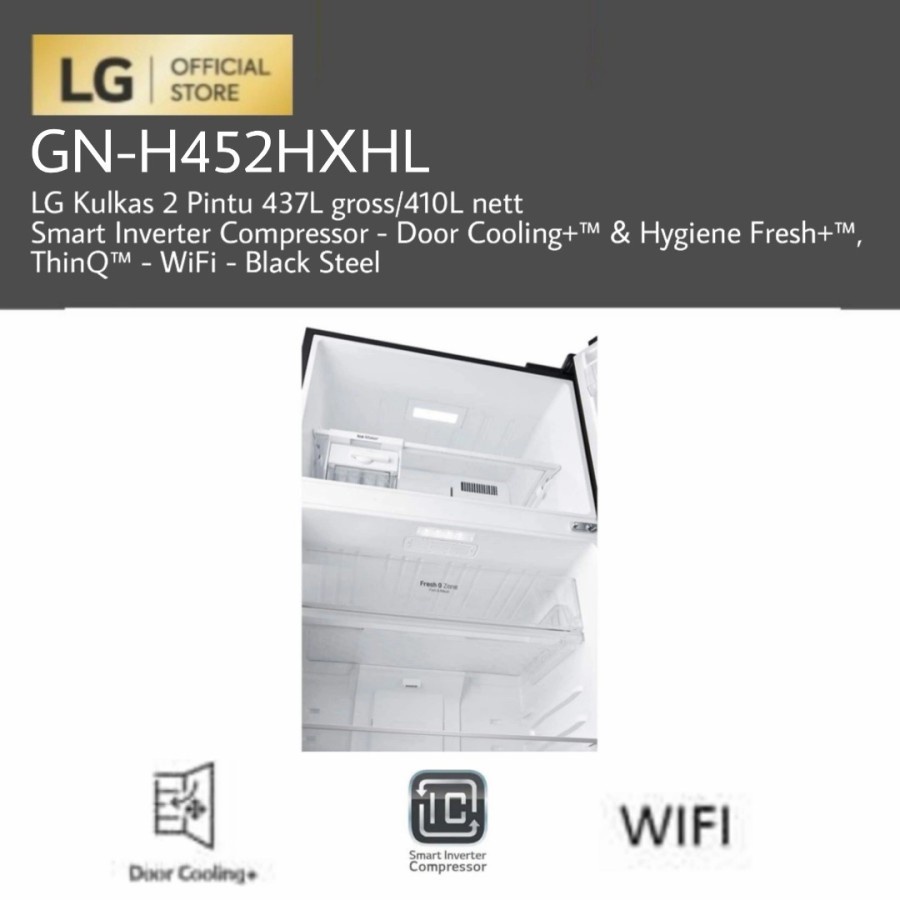 Lemari Es LG 2 Pintu Inverter GN-H452HXHL / Kulkas LG GNH452HXHL