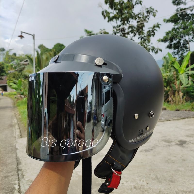 HELM BOGO DEWASA KACA DATAR FULL LEHER SNI PRIA WANITA