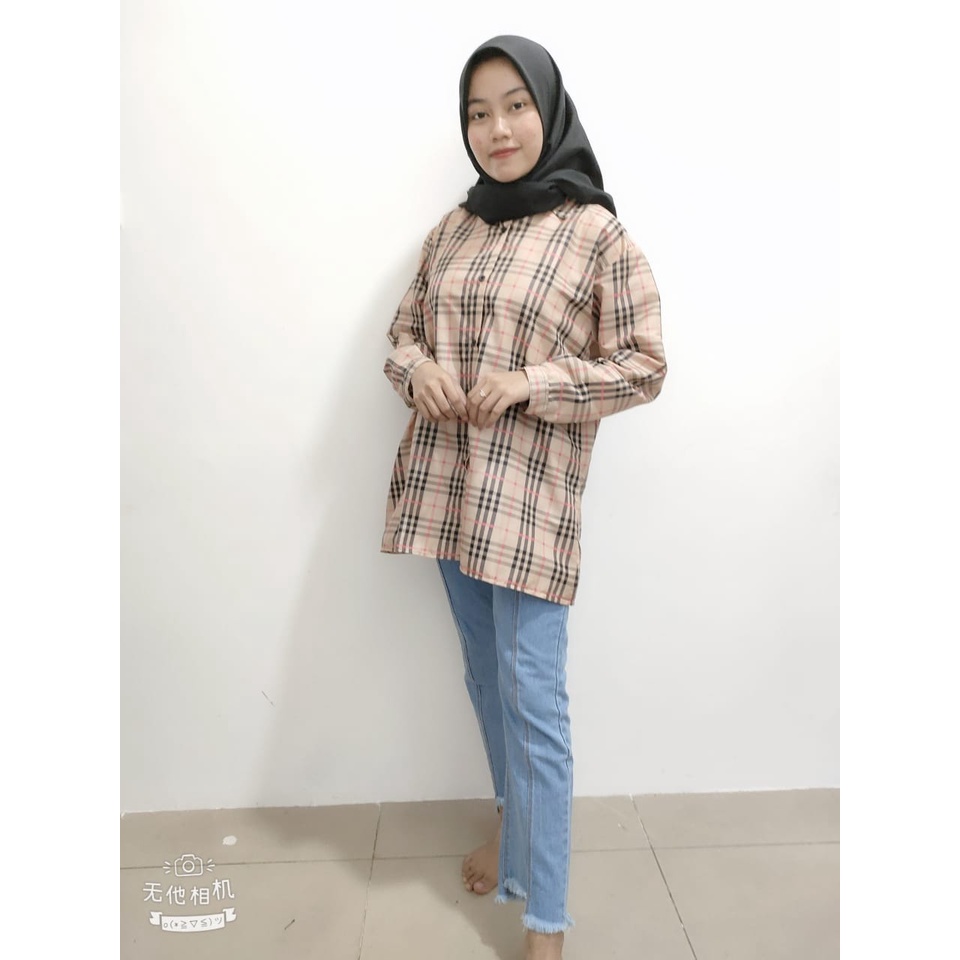 RILLO - KEMEJA TUNIK JUMBO WANITA KATUN MOTIF KOTAK