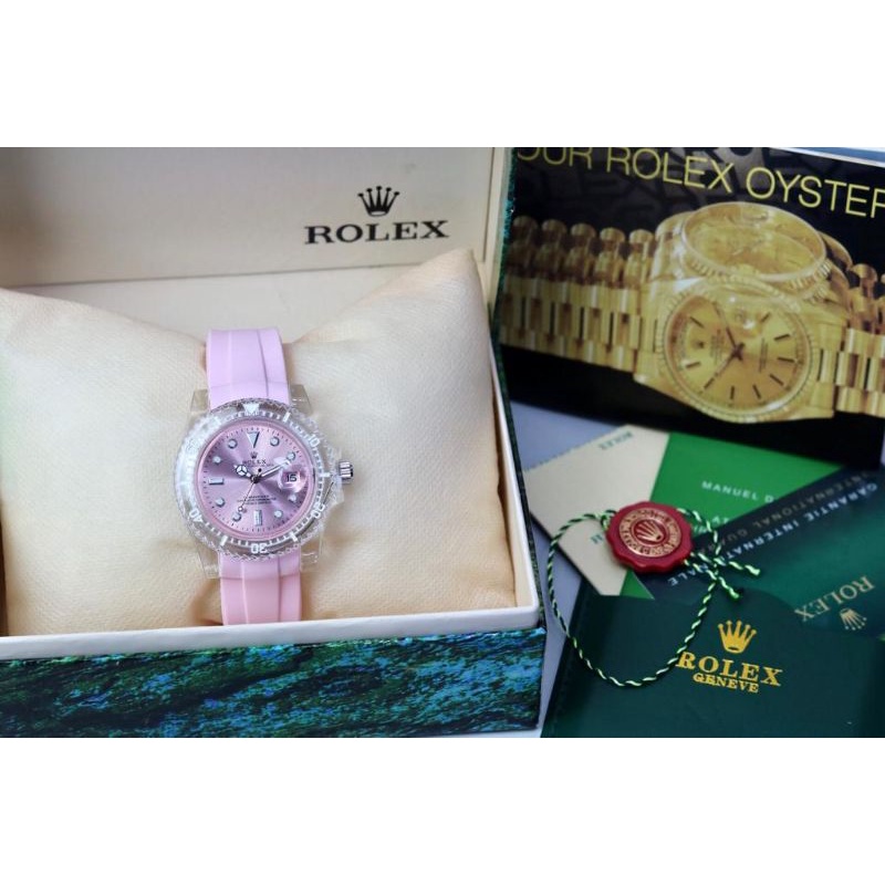 ✔️(COD) JAM TANGAN WANITA ROLEX RUBBER TRANSPARAN UKURAN 40MM FREE BOK DAN KARTU ROLEX