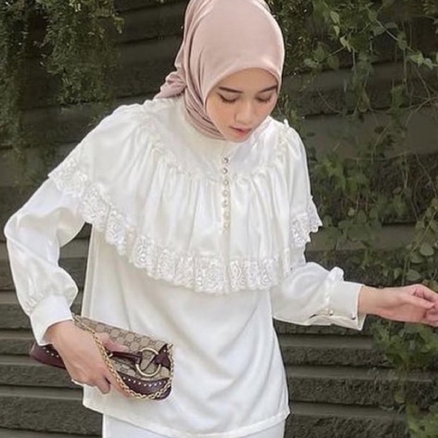 EMMA BLOUSE BAJU ATASAN WANITA PUTIH COKLAT RENDA VINTAGE COTTAGECORE